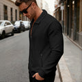 Men's Waffle-Weave Lapel Zip-Up Long-Sleeve Jacket