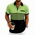 Men's Casual Waffle-Stripe Short-Sleeve Polo Shirt