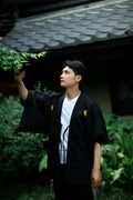 Japanese Kimono Jacket For Men, Haori With Embroidery, Samurai Outerwear, Pure Cotton Belted Coat With Lining, Japanese Novelty Clothing