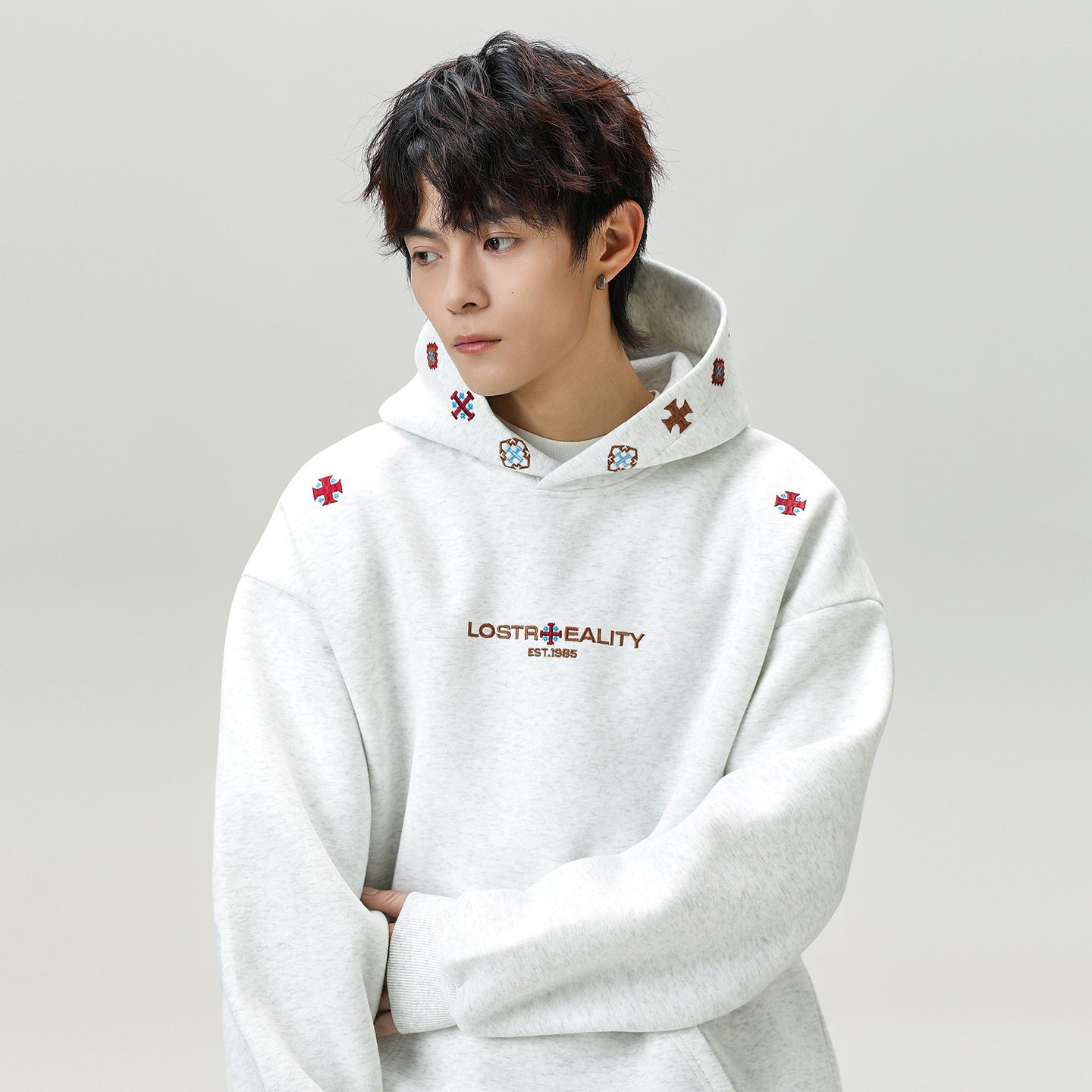INS Ethnic-style Textured Embroidery Heavyweight Hooded Sweatshirt