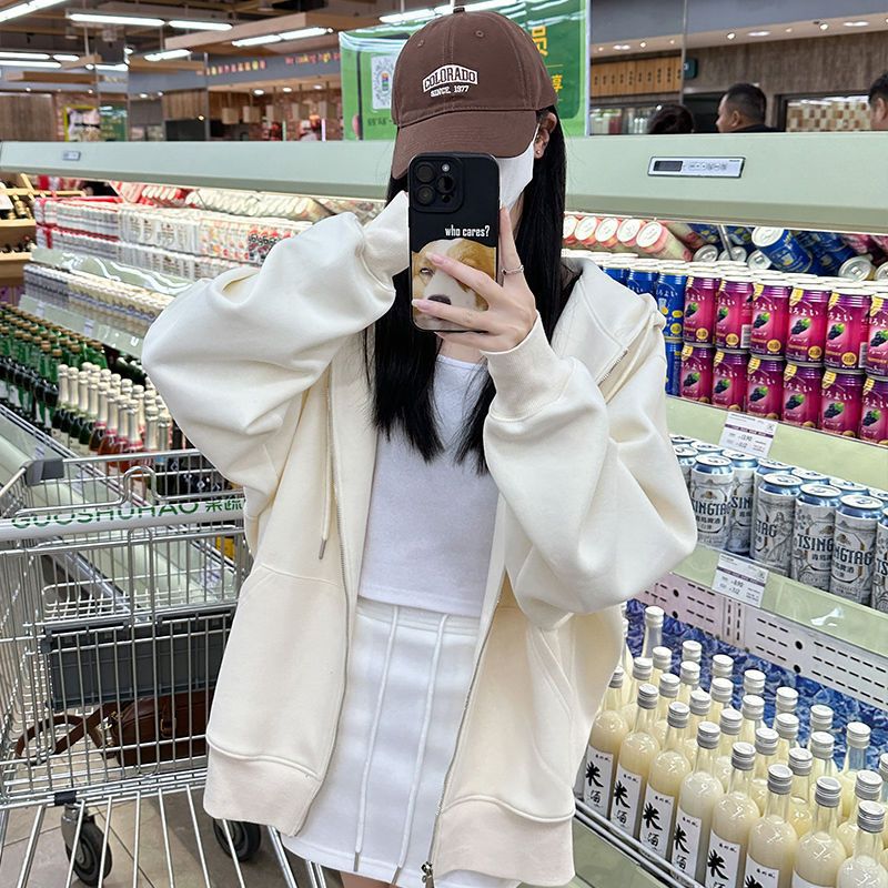 American-style Vintage Heavyweight Hooded Sweatshirt For Women