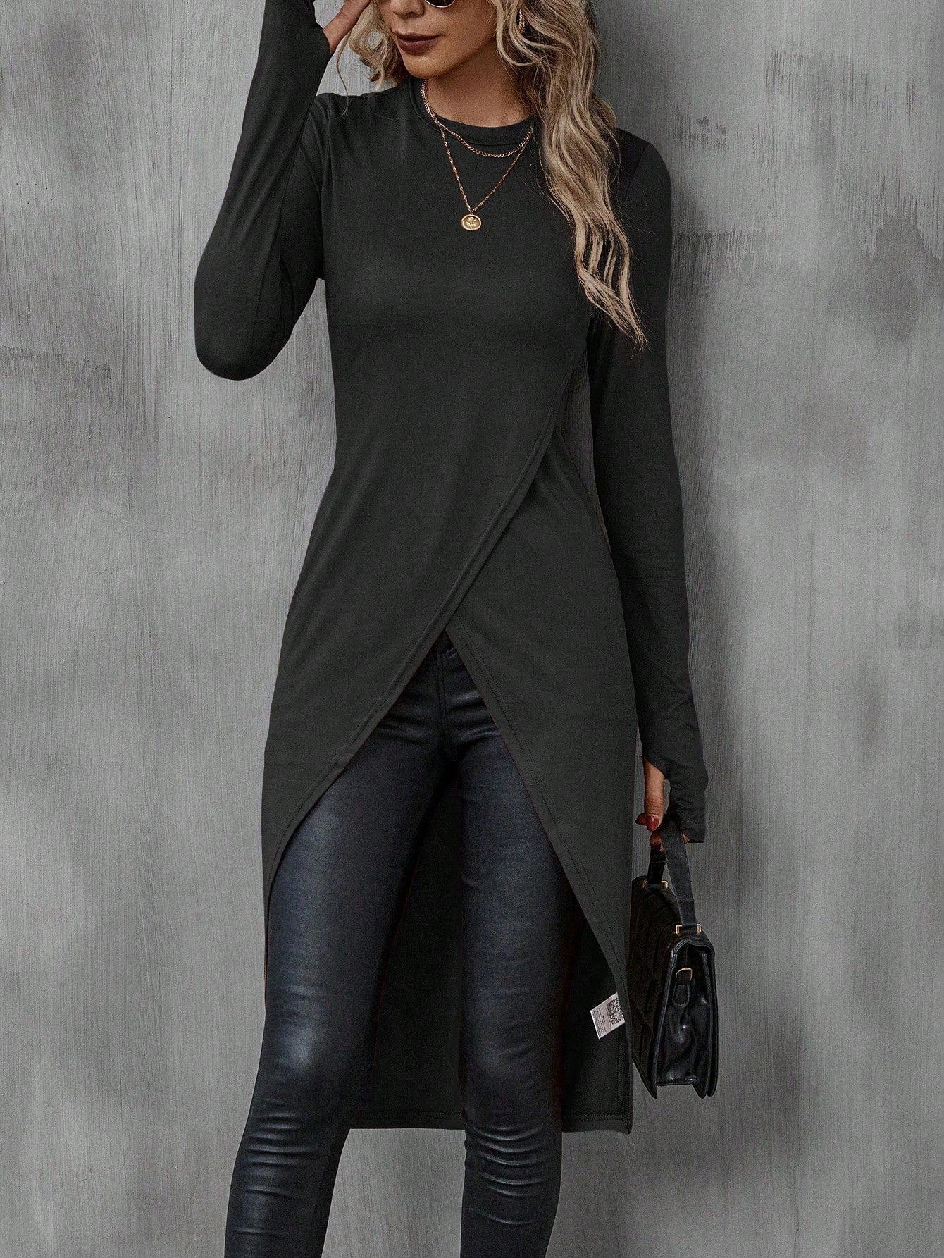 Women's Crew-Neck, Slim-Fit, Figure-Hugging Drapey T-Shirt