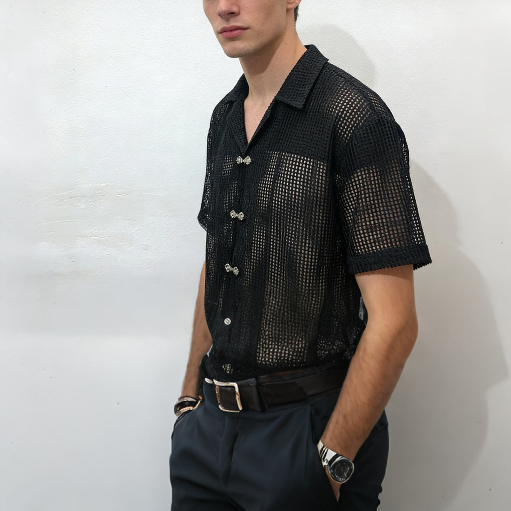 Men's Hollow-Out Short-Sleeve Loose Shirt