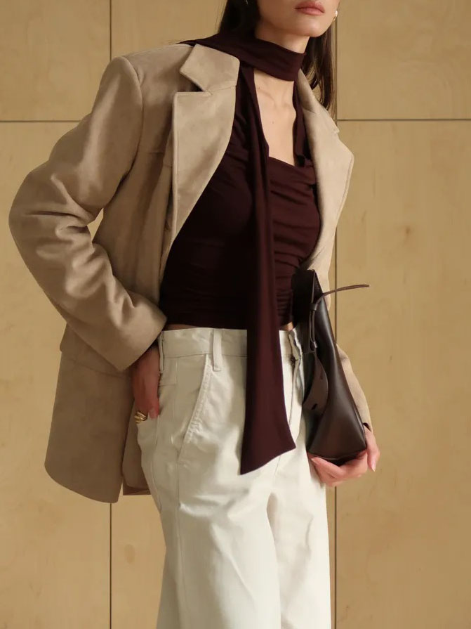 Ribbon V-neck Scarf Long-sleeved Base Shirt