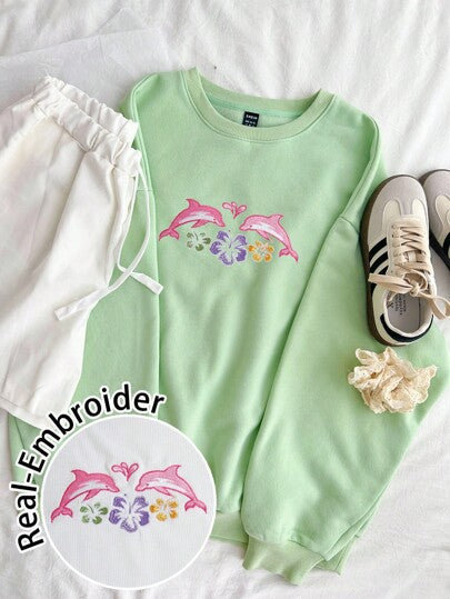 Women's Casual Simple Heart-Printed Loose-Fitting