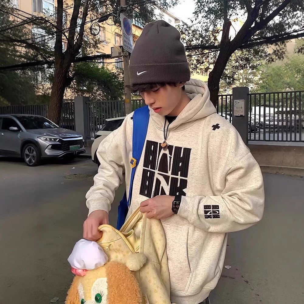 Heather Gray Embroidered Hoodie Mens AutumnWinter