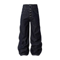 Retro Double-waist Jeans With Buttons Flared Legs Versatile Style