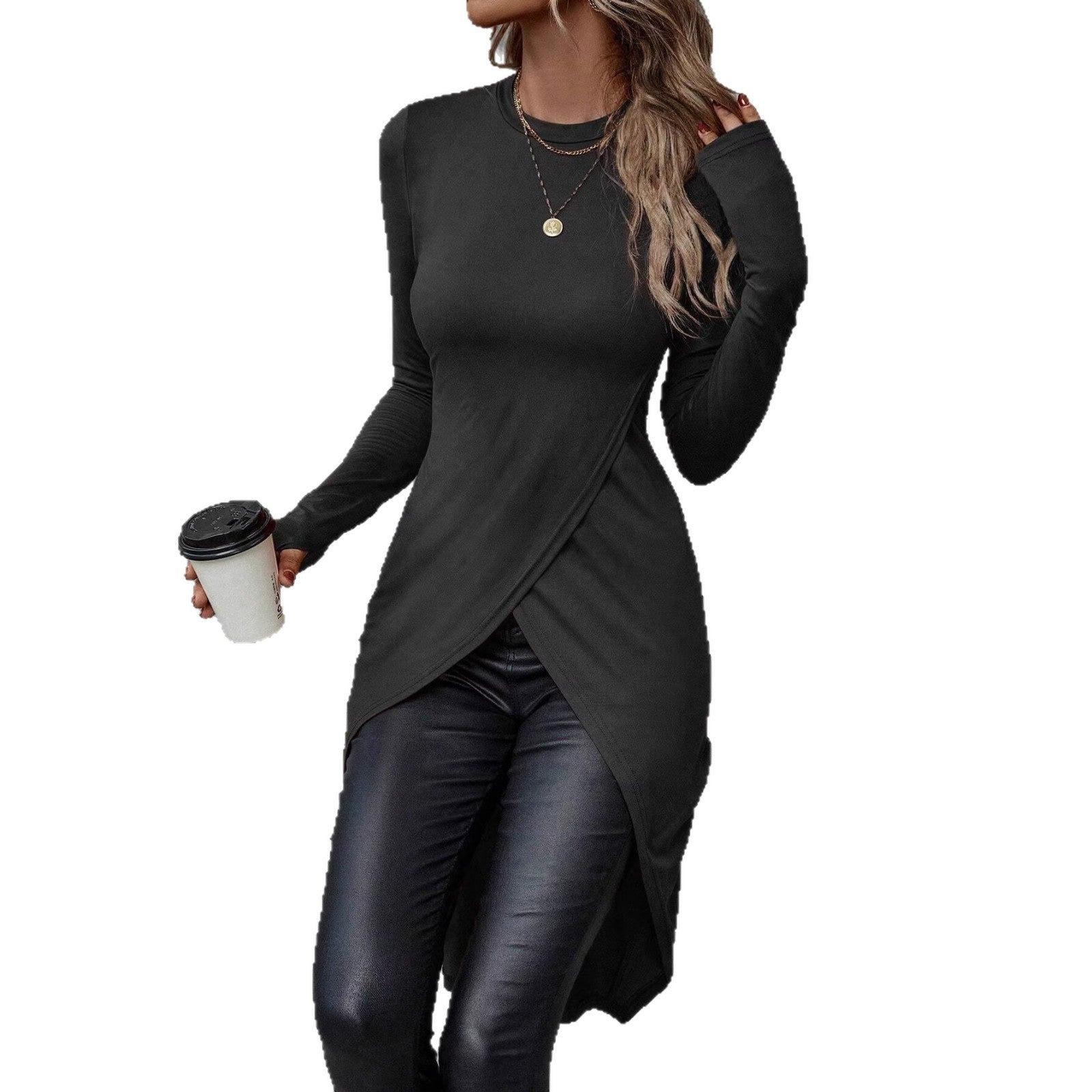 Women's Crew-Neck, Slim-Fit, Figure-Hugging Drapey T-Shirt
