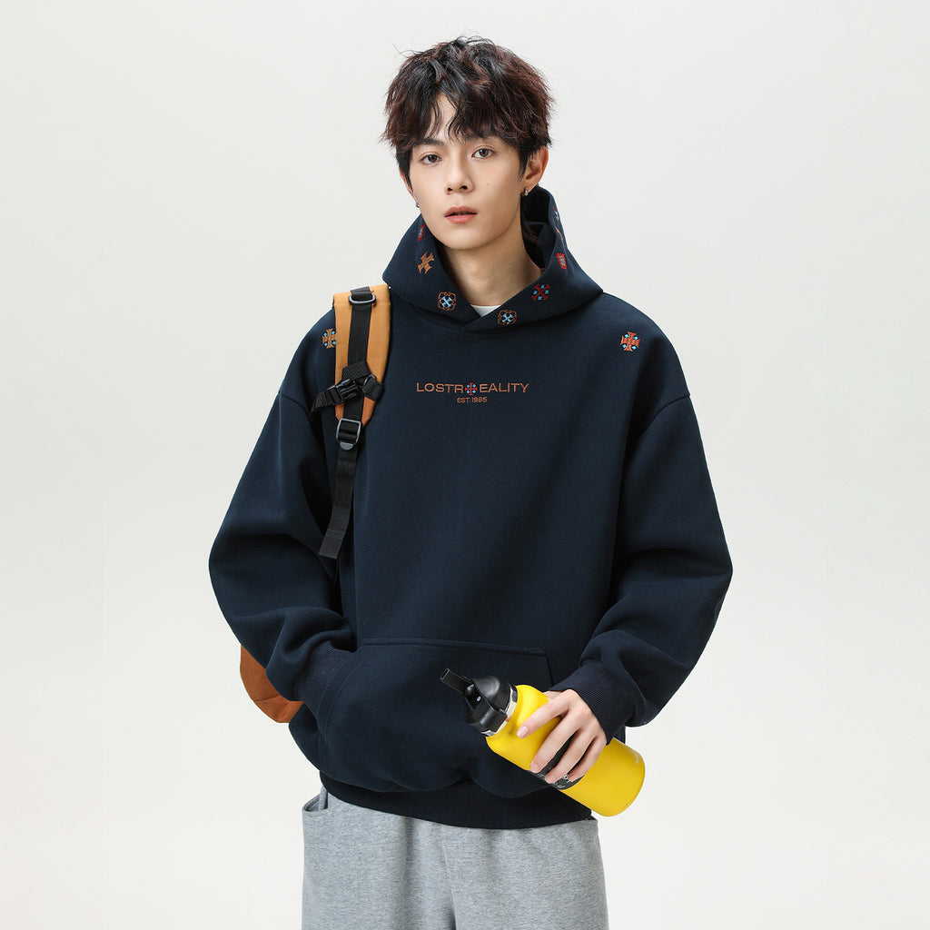 INS Ethnic-style Textured Embroidery Heavyweight Hooded Sweatshirt