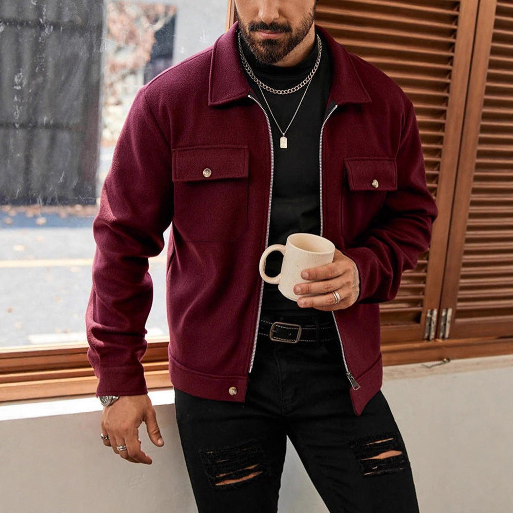 European And American Men's Fashion High-Street Wool Zip-Up Jacket