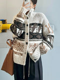 Fair Isle Retro Ethnic Style Cable-Knit Cardigan Sweater