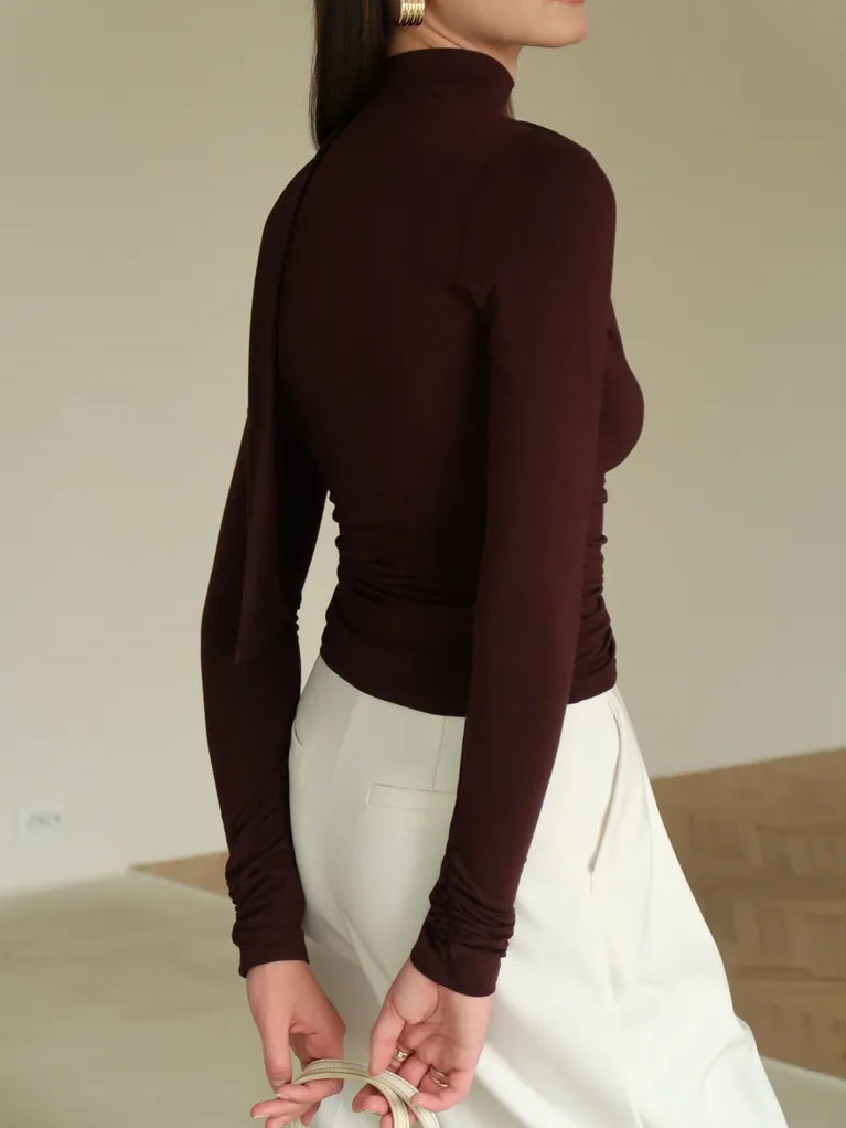 Ribbon V-neck Scarf Long-sleeved Base Shirt