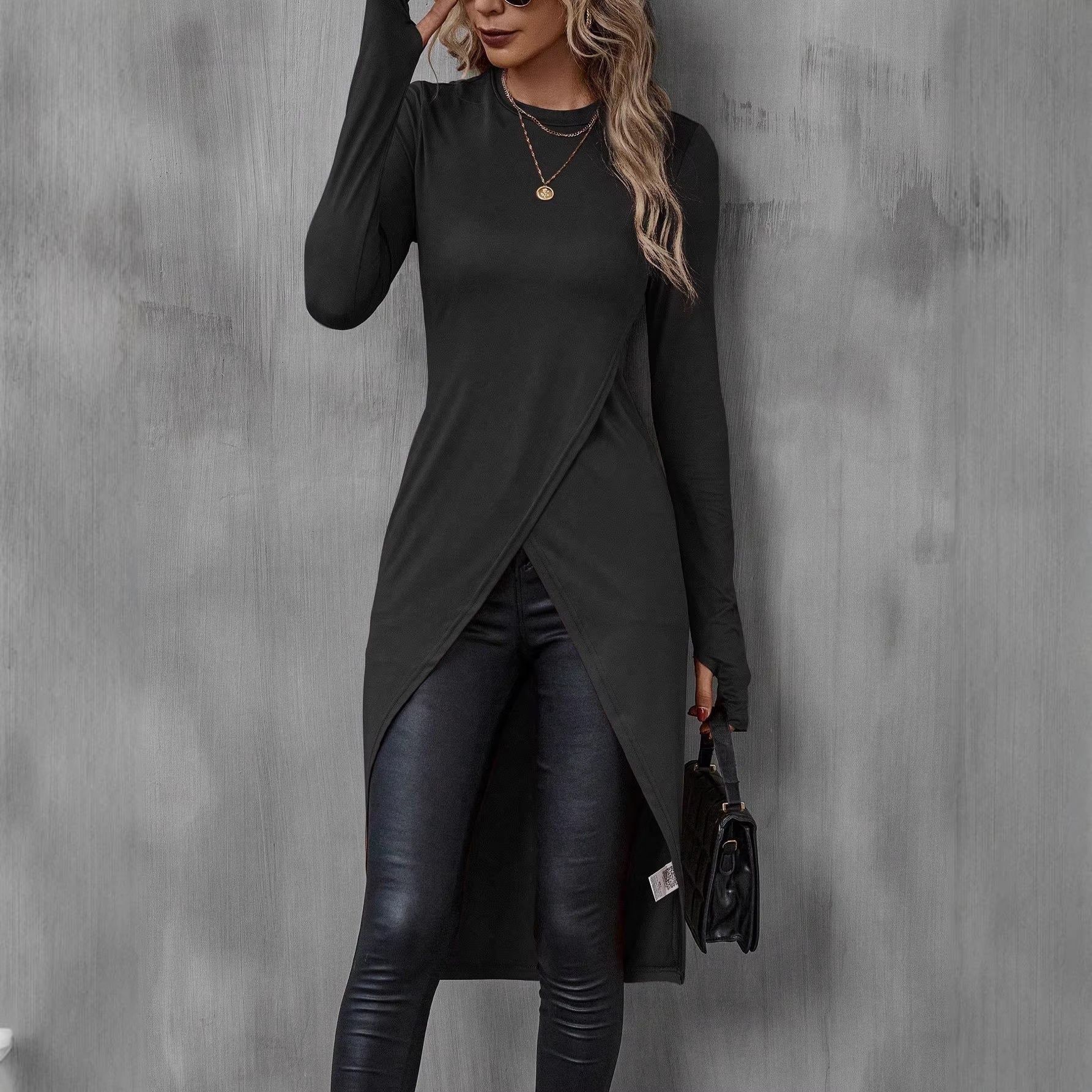 Women's Crew-Neck, Slim-Fit, Figure-Hugging Drapey T-Shirt