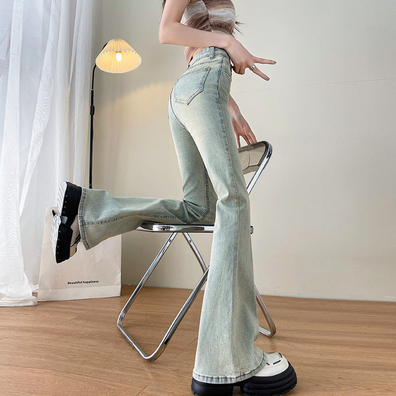 Light Blue American-Style Flared Jeans For Women