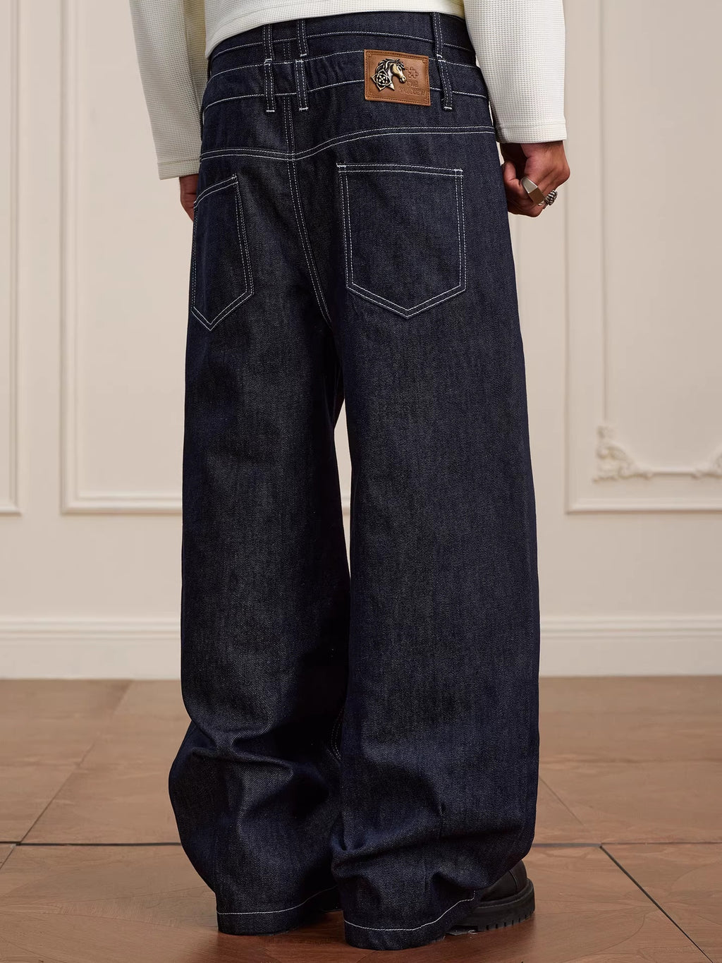 Retro Double-waist Jeans With Buttons Flared Legs Versatile Style