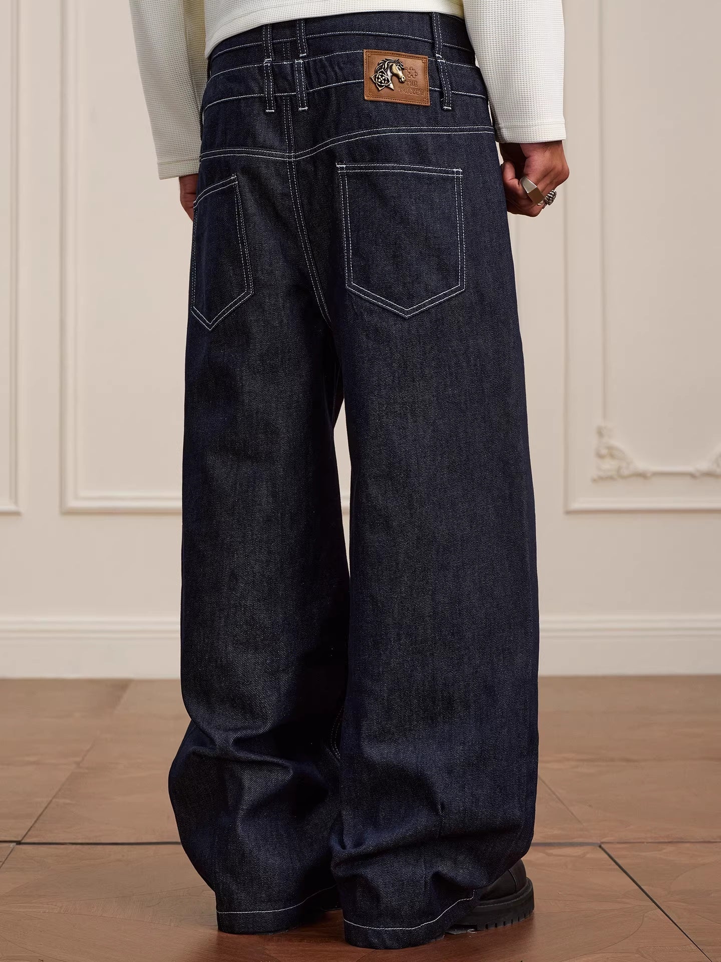 Retro Double-waist Jeans With Buttons Flared Legs Versatile Style