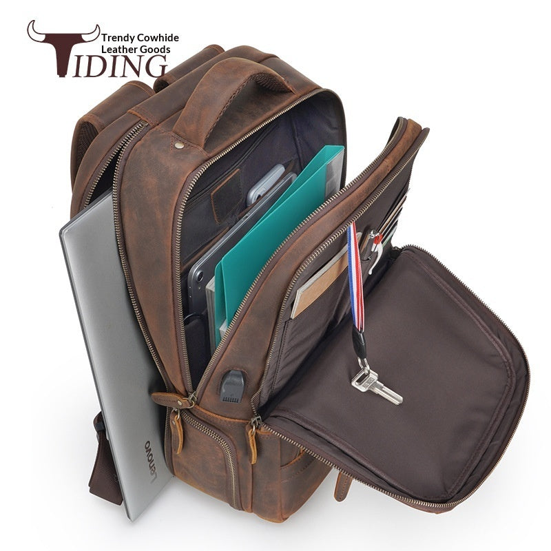 Men's Leather Backpack Outdoor Bag