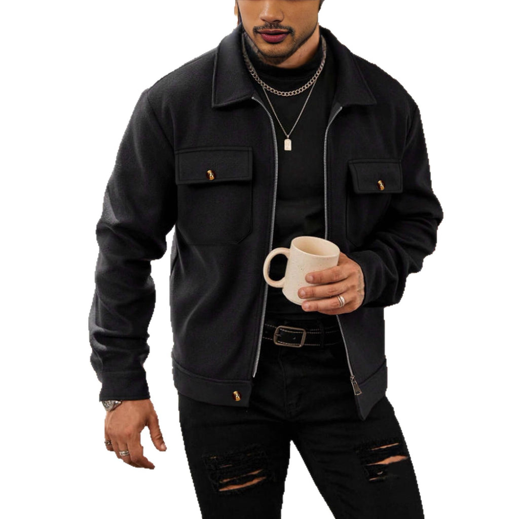 European And American Men's Fashion High-Street Wool Zip-Up Jacket