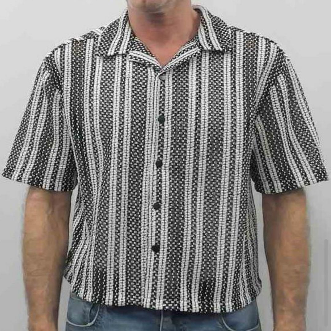 Men's Hollow-Out Cuban Collar Short-Sleeve Shirt
