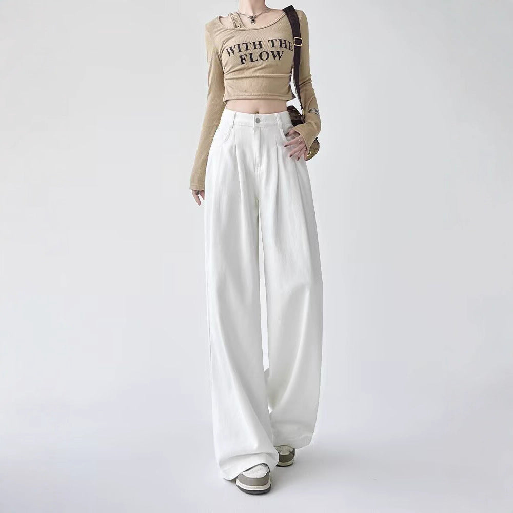 Women's White Wide-leg Straight Jeans