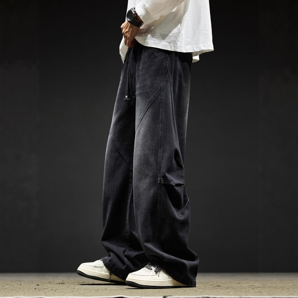 Retro Washed Casual High-Street Loose Wide-Leg Cargo Pants