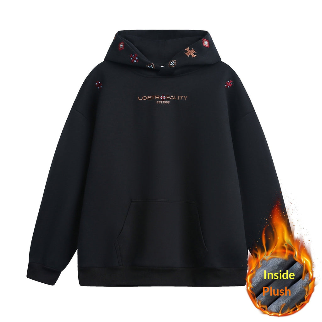 INS Ethnic-style Textured Embroidery Heavyweight Hooded Sweatshirt