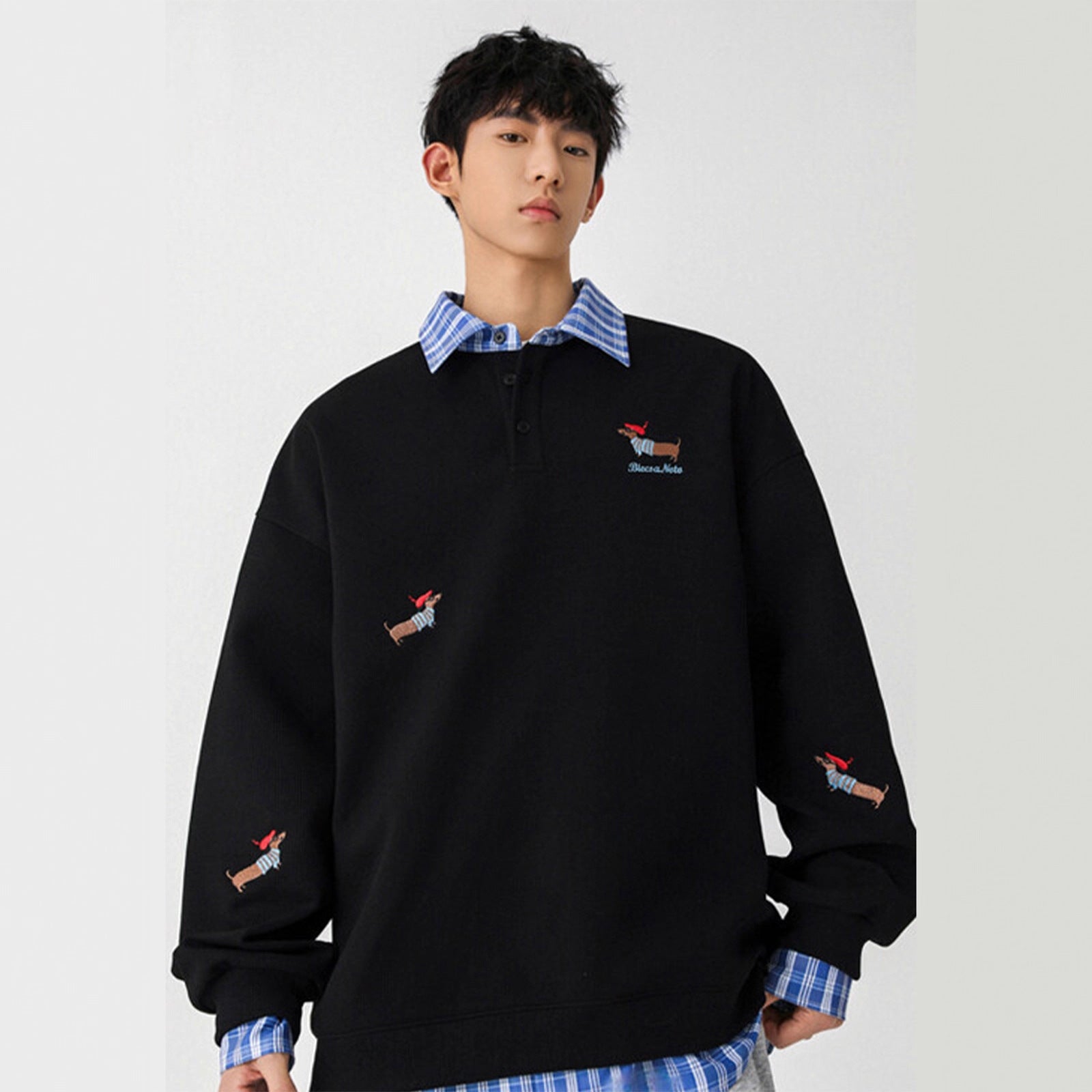 Embroidered Design Polo-neck Hoodie For Men
