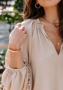 SpringAutumn V Neck Solid Color Long Sleeve Shirt