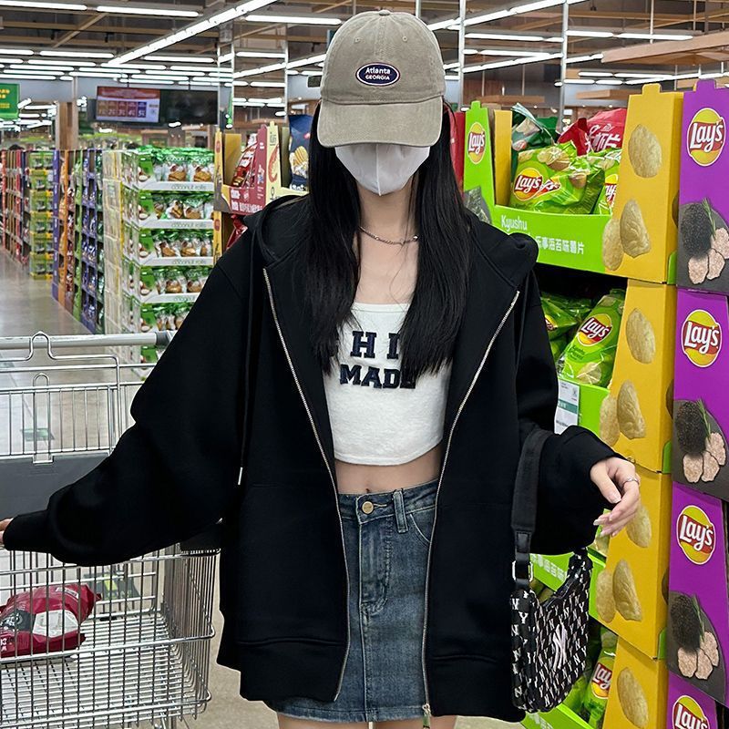 American-style Vintage Heavyweight Hooded Sweatshirt For Women
