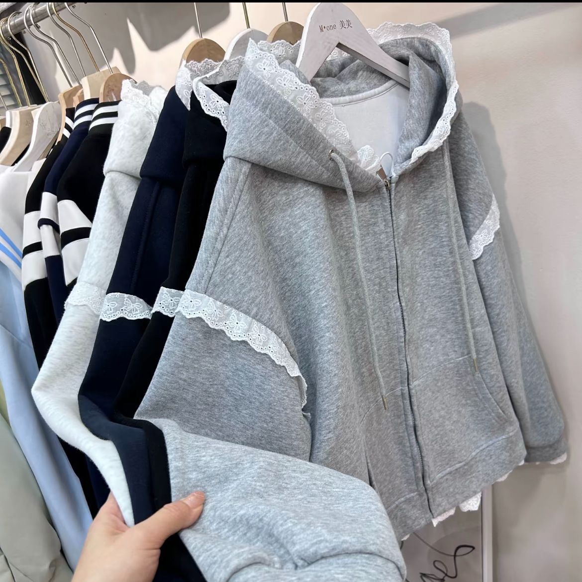 Women's Sweater With Lace Trim And Zipper
