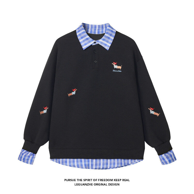 Embroidered Design Polo-neck Hoodie For Men
